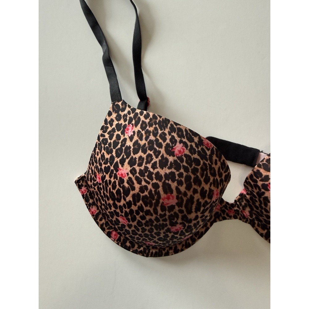 Victoria's Secret Leopard Floral Push Up Bra Padded Animal Print Adjustable 32D - Picture 6 of 15